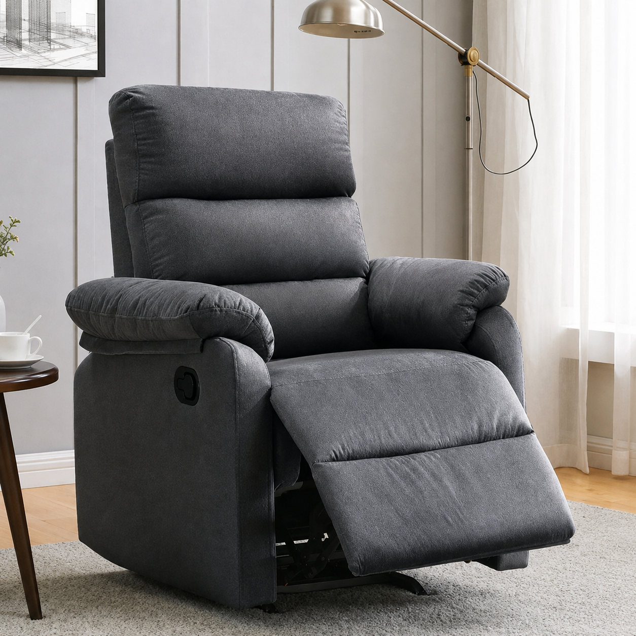 Woodara Plush Fabric Manual Recliner