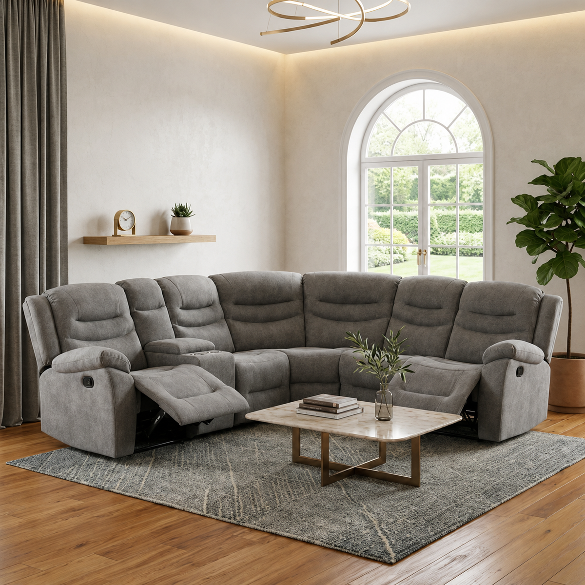 Woodara Vein Fabric Corner Manual Recliner Sofa