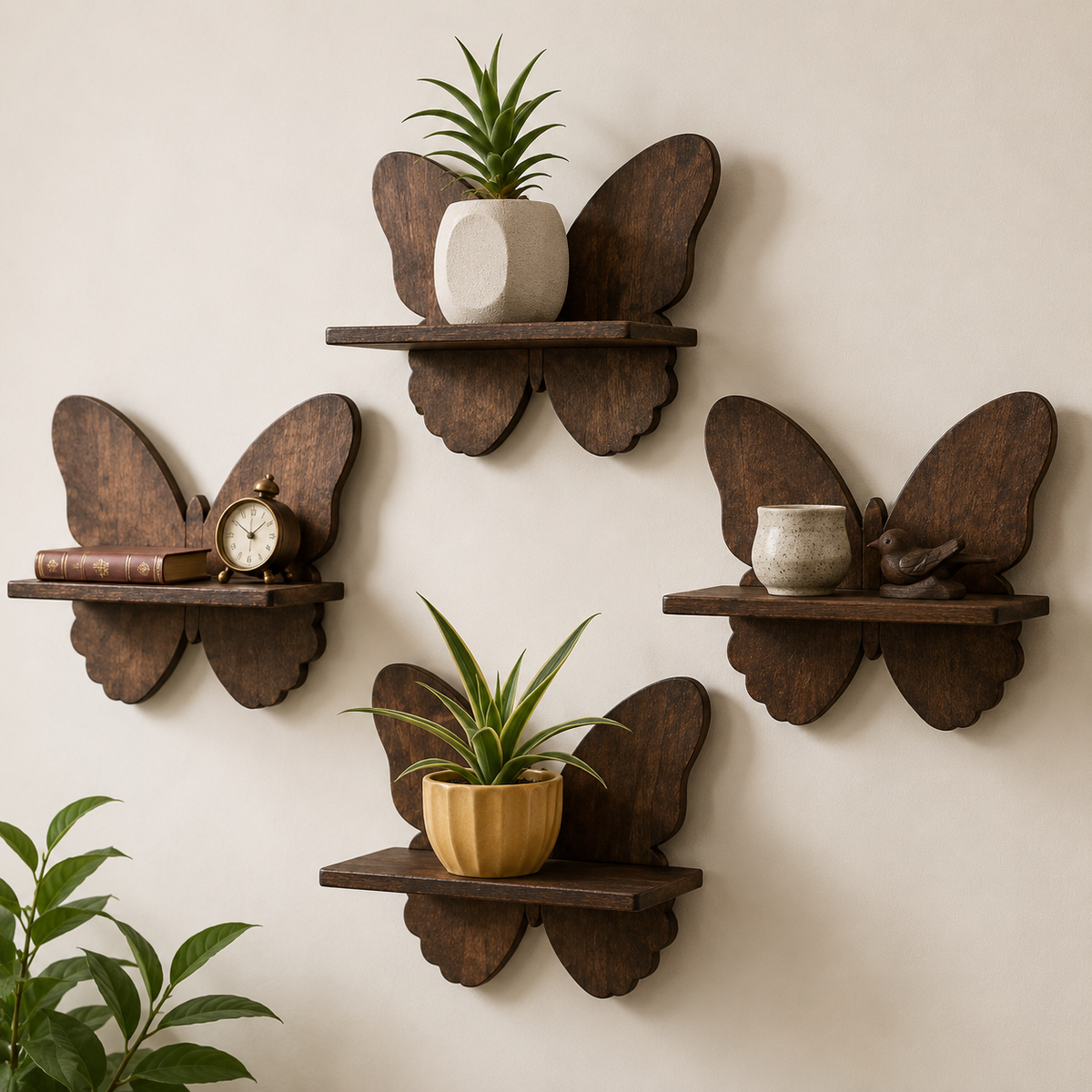 Woodara Butterfly Wall Shelves Set of 4