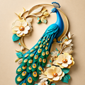 Woodara Peacock Floral Luxury Wall Art