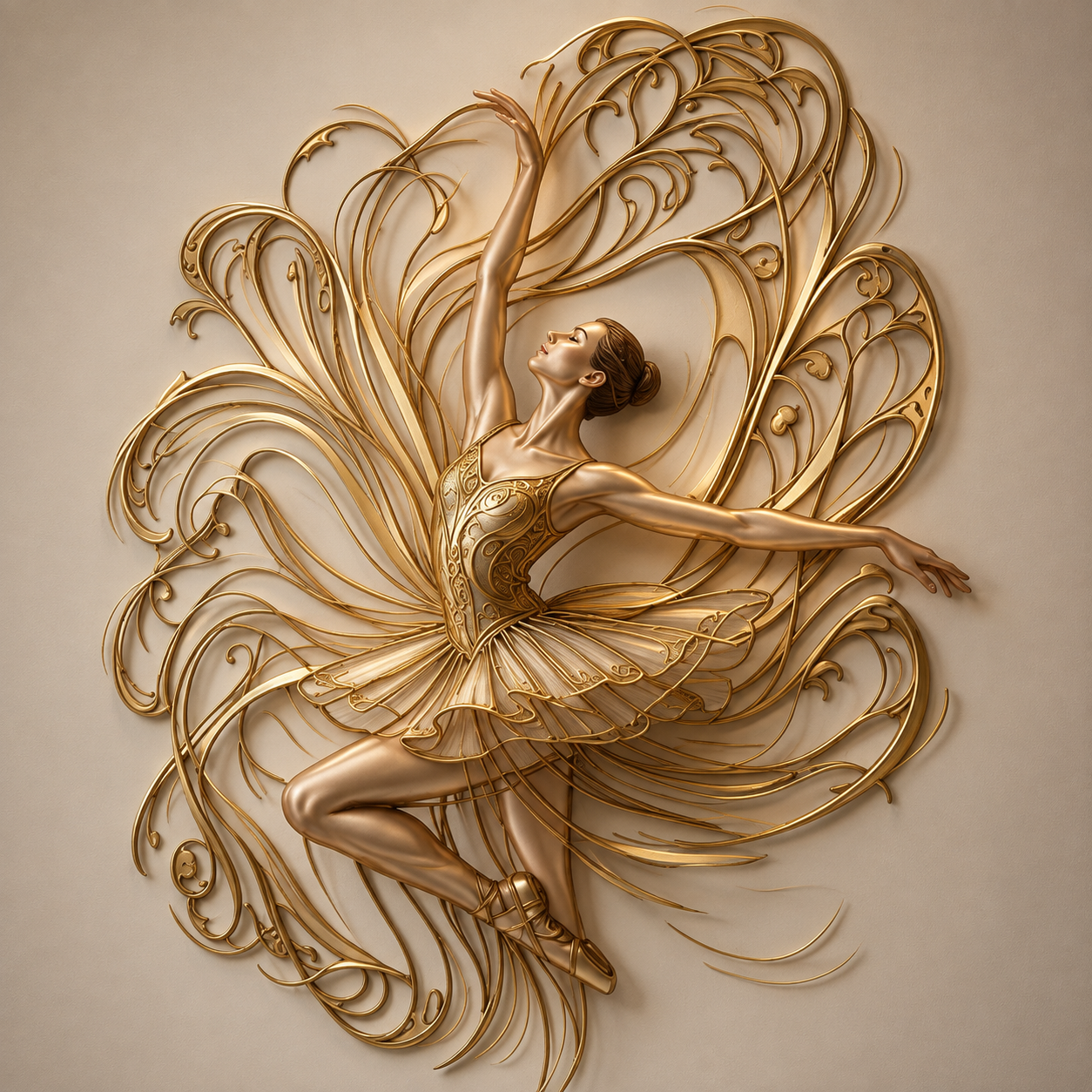 Woodara Golden Ballet Wall Sculpture