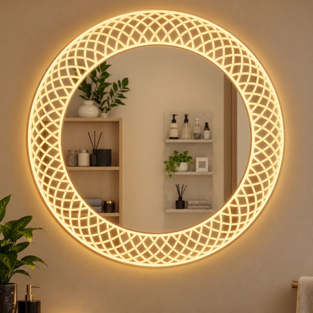 LED Lattice Woodara Mirror