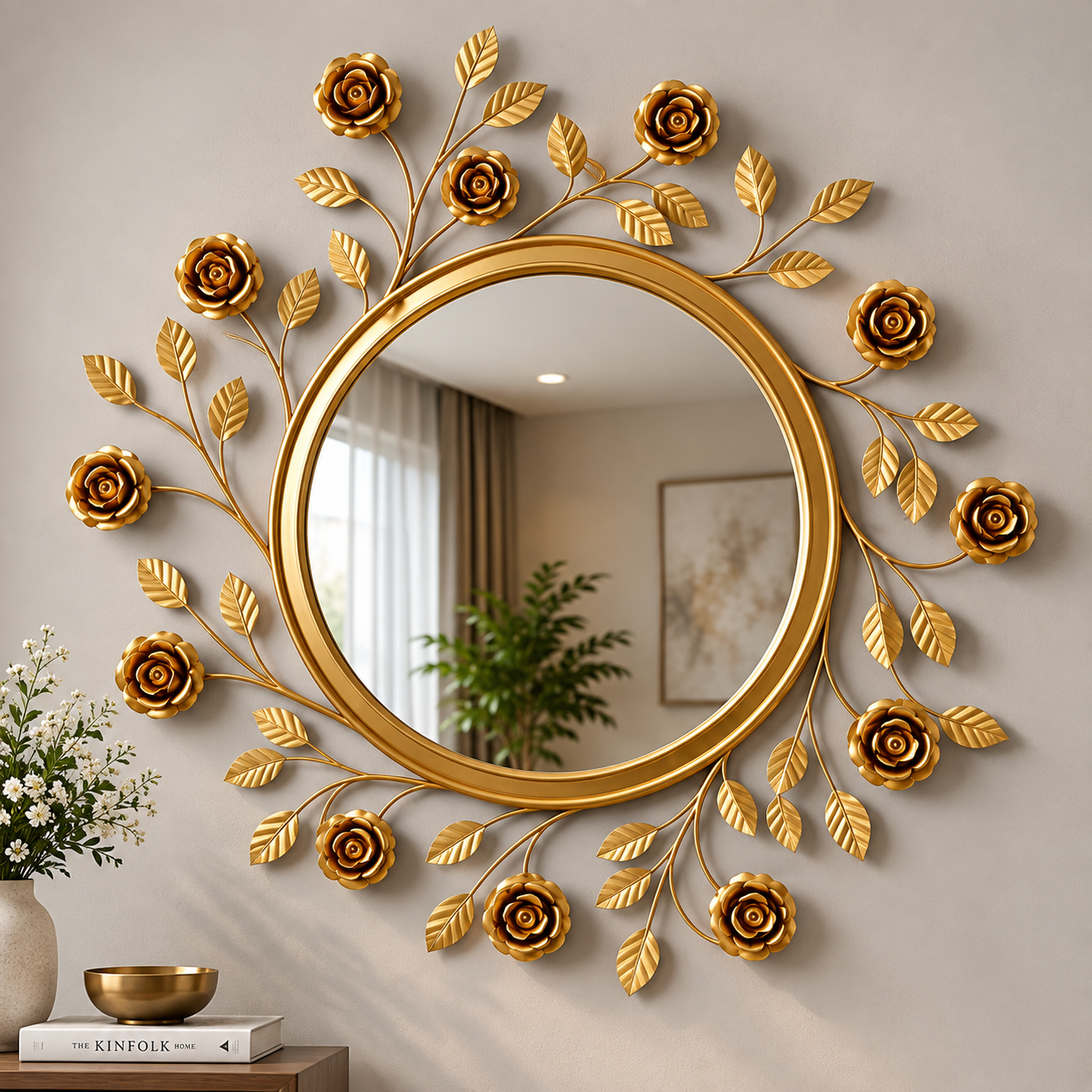 Flower art Golden Woodara Mirror