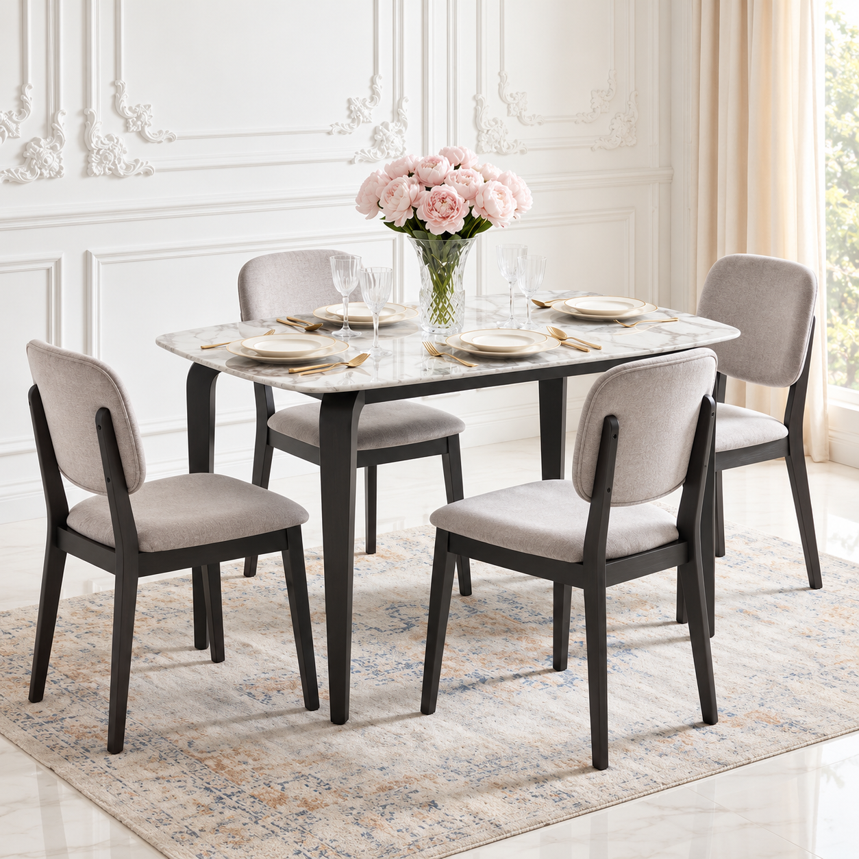 Woodara Opal Marble Dining Set - Configuration: 4 Seater