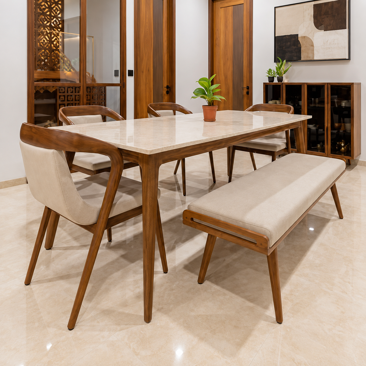 Woodara Amorina Marble Dining Set - Configuration: 6 Seater