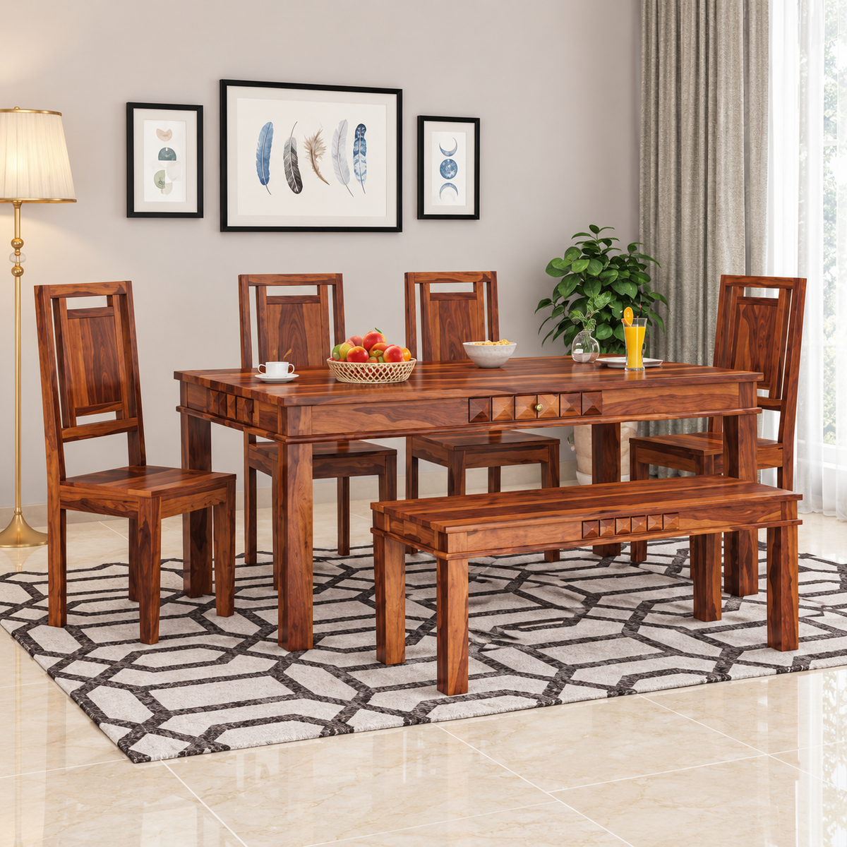 Woodara Shree Sheesham Dining Set - Configuration: 6 Seater