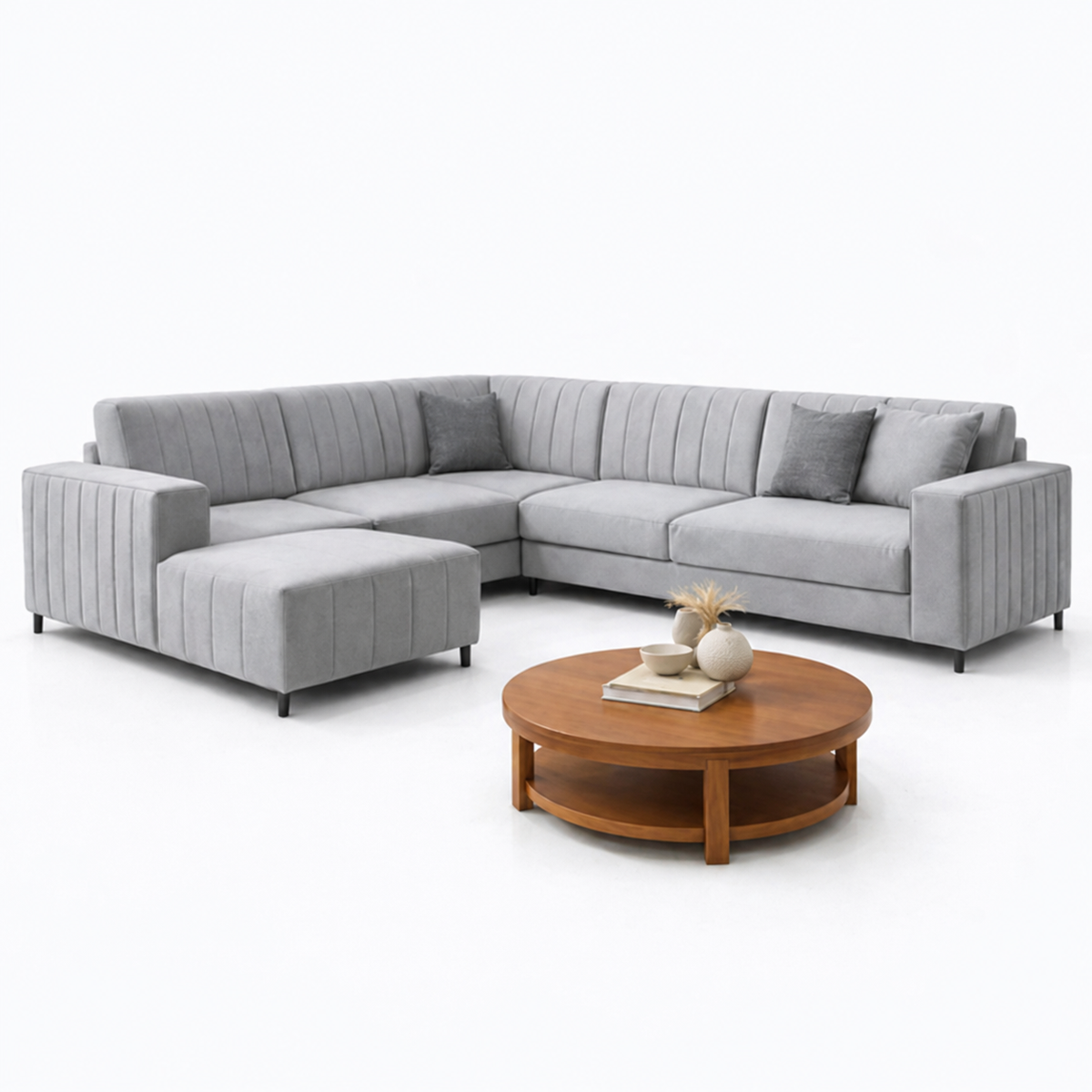 Woodara Plank Modular Fabric Sofa L shape 7 Seater